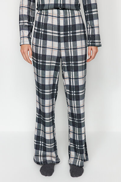 Trendyol Collection Vícebarevná 100% bavlna Kostkovaná košile-kalhoty Pletená sada pyžama THMAW24PT00251