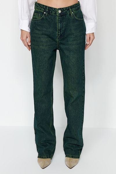 Trendyol Collection Sötétkék sápadt hatású Vintage alacsony derékú széles lábú farmernadrág TWOAW24JE00304