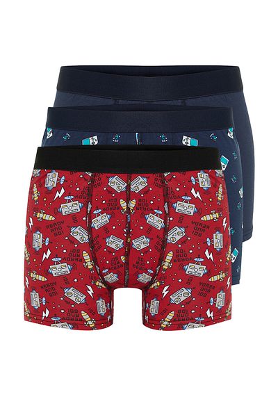 Trendyol Collection Μπλε Navy Flexible Cotton Boxers - Μείγμα 3 τεμαχίων με σχέδια TMNAW24BX00013