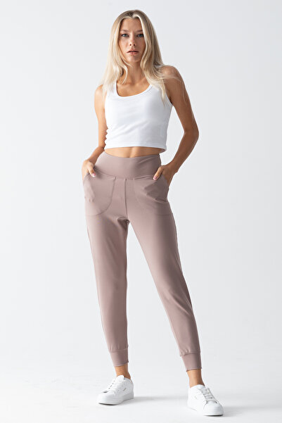 CNRCollection Γυναικείο βιζόν ψηλόμεσο με διπλή τσέπη ελαστική μέση Jogger Sweatpants Joggers