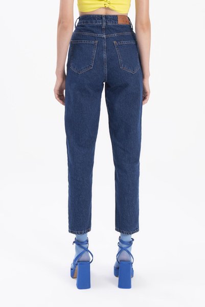 BROSERER RESSTT Women's Dark Blue Lycra Mom Jean Trousers MOMJEANS