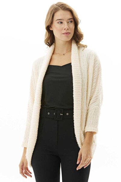 Selen Giyim Yakası Katlamalı Kendinden Simli Hırka