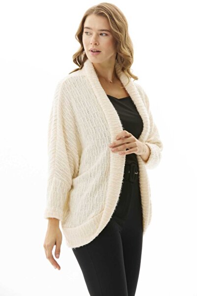 Selen Giyim Yakası Katlamalı Kendinden Simli Hırka