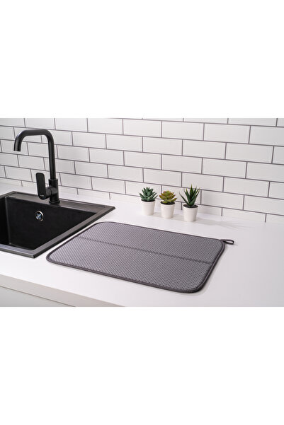 HOMELKA Mikrotex Bulaşık Matı Süper Emici Bulaşık Kurutma Matı 45x36cm Tezgah Üstü Bulaşık Matı Antrasit