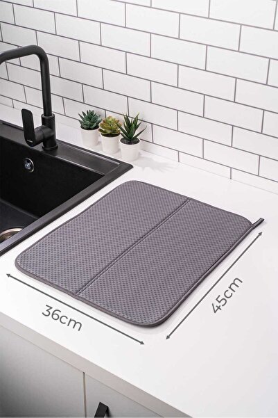 HOMELKA Mikrotex Bulaşık Matı Süper Emici Bulaşık Kurutma Matı 45x36cm Tezgah Üstü Bulaşık Matı Antrasit