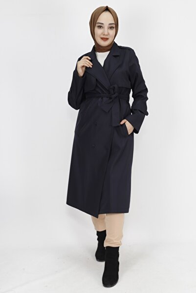 Butik Bondet Kumaş Beli Bağlamalı Orta Boy Trençkot