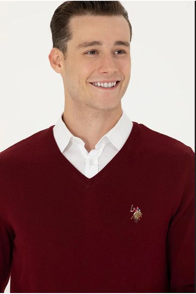 U.S. Polo Assn. Мъжки бордо червен базов пуловер G081SZ0TK.000.1629687.VR014