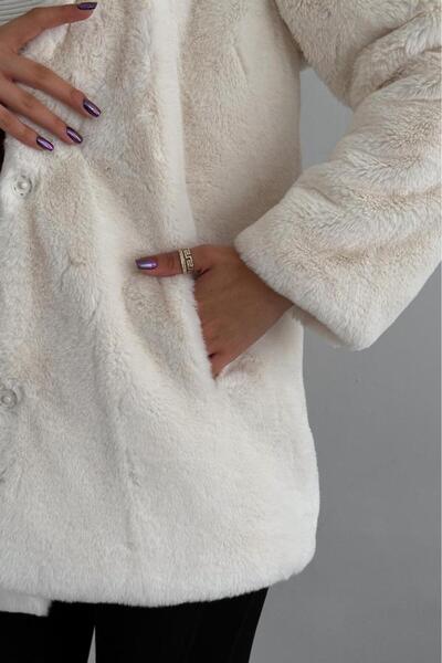 FEMELLE Women's Cream Lined Plush Hooded Coat