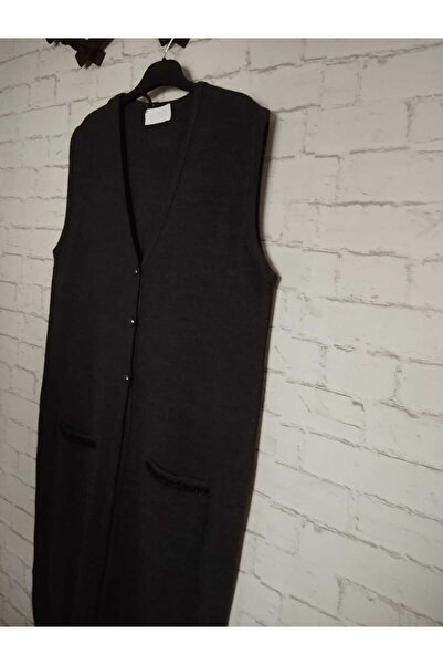 anne moda ankara winter, 1st quality steel, acrylic knitted, 2 pockets, 3 buttons, V-neck extra long knitwear vest