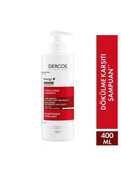 Vichy Dercos Energising Shampoo - Vitamina B5/B6 Containing, 400 ml, Against Hair Loss DEMBA600