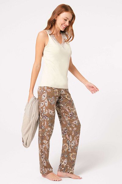 Anıl Anil 5798 Thick Strap V-neck Viscose Floral Patterned Winter Knitted Regular Waist Buttoned Lace Detailed Pij