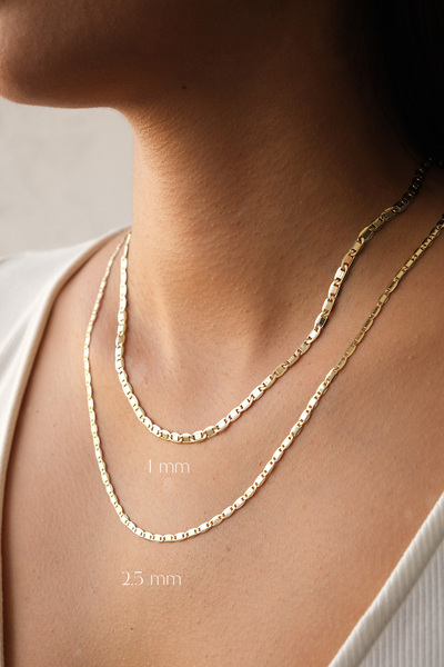 LİLAK KUYUMCULUK 14 Ayar Altın Yassı Zincir Mariner Kolye 2,5 mm