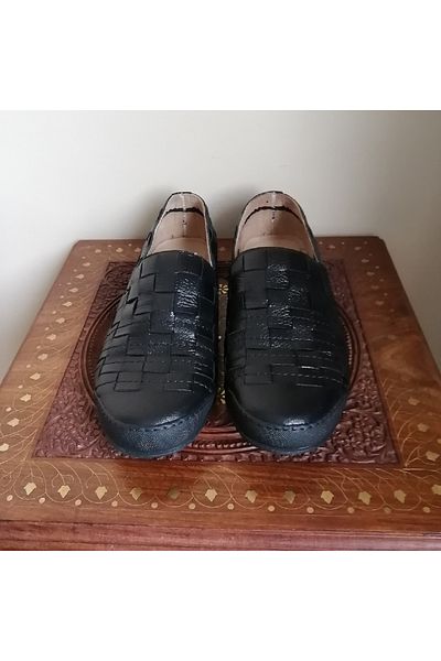 Butik Tülin Unisex Leather Black Rubber Sole Loafer with Elastic Sides