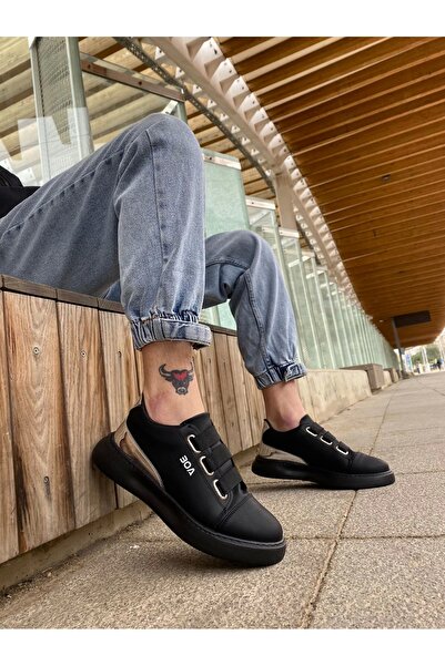 BOA BA0329 3 Bant Siyah Tabanlı Gümüş Detaylı Kalın Taban Casual Erkek Ayakkabı