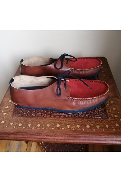 Butik Tülin Unisex genuine leather coffee suede tile combination unlined soft flexible rubber sole lace-up shoes