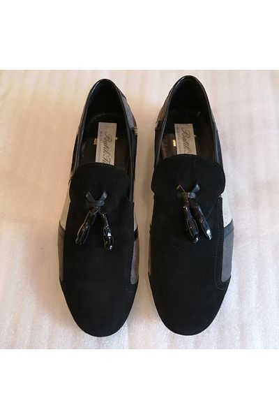 Butik Tülin Unisex Genuine Leather Suede Black Gray Combination Pompom Multi Soft Rubber Sole Loafer Shoes