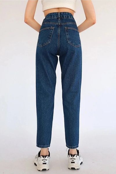 JILLY Blugi Boyfriend Blue Comfort Indigo Albastru închis Mom Jean Detaliu talie înaltă