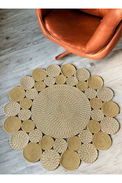 MaVaux Hasır Jüt Çiçek Desenli Kilim Halı