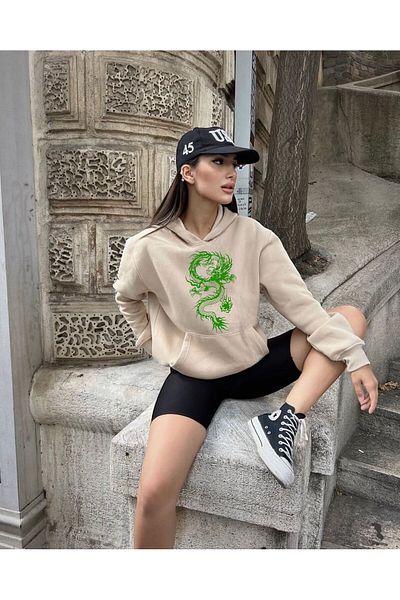 BENROMA Φούτερ Unisex Stone Color Dragon Printed Oversize