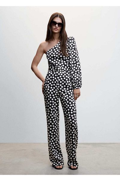 MANGO Woman Polka Dot Asymmetric Jumpsuit