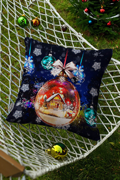 Hayal Dekoratif Glob de Anul Nou cu model roșu albastru pernă decorativă impr...