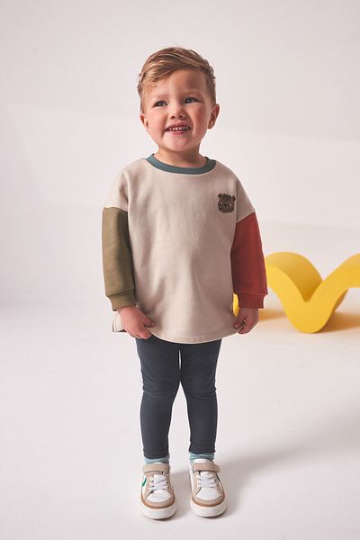 Next Baby 100% Cotton Color Blocked Sweatshirt Tights Top and Bottom Set