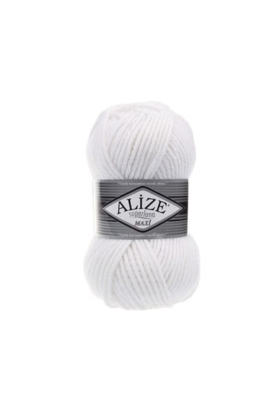 Alize SUPERLANA MAXI 25% Wool - 75% Acrylic / 100 gr - 100 m 055 WHITE for KNITTING SCARF AND BATTER