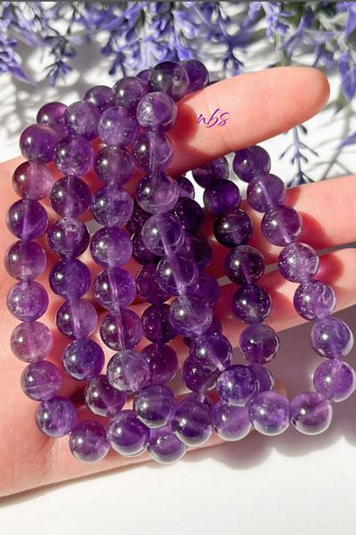 NBS Beautiful Naturel Stones Positive Energy Amethyst Real Natural Stone Bracelet 8 mm