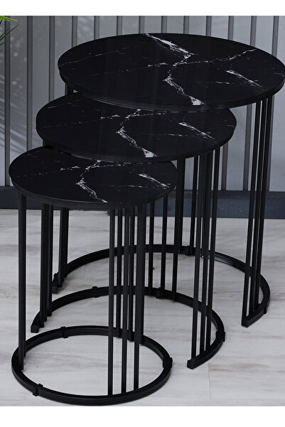 boons Palmira Zigon Sehpa, Siyah Ayak - Siyah Mermer Cam