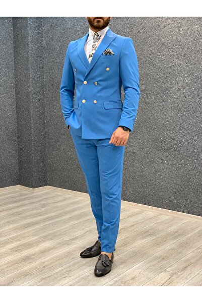 LONATOLİA Erkek Kruvaze Takım Elbise İtalyan Kesim Slim Fit Ceket Pantolon