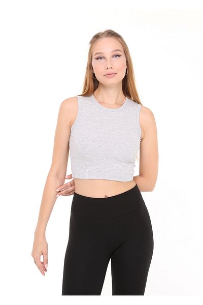 LAENT Women's Gray Sleeveless Corded Crop Blouse