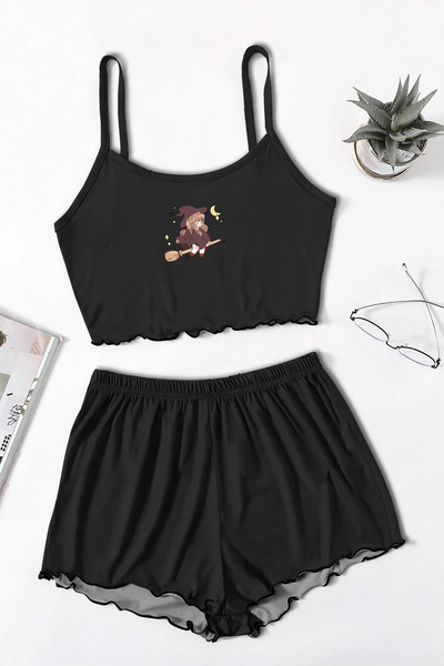 PEMBİŞ HOMEWEAR Blacked Cadı Askılı Şort Takımı
