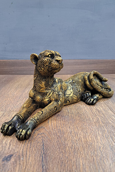 Euro Decora Dekoratif Leopar Heykeli Gold Desenli Polyester Biblo 32x13