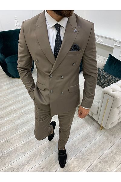 LONATOLİA Men's Double Breasted Suit Italian Cut Slim Fit Jacket Trousers