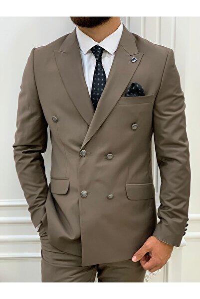 LONATOLİA Men's Double Breasted Suit Italian Cut Slim Fit Jacket Trousers