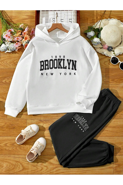 BYMEER παιδική αθλητική φόρμα με στάμπα brooklynl με κουκούλα
