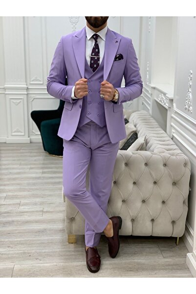 LONATOLİA Erkek Takım Elbise Kırlangıç Yaka İtalyan Kesim Slim Fit Ceket Yele...