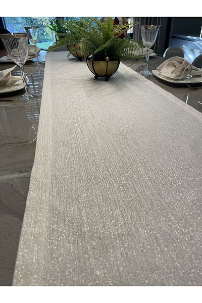 Decamor home Gold Glitter Ecru Long Runner Gold Glitter Tablecloth