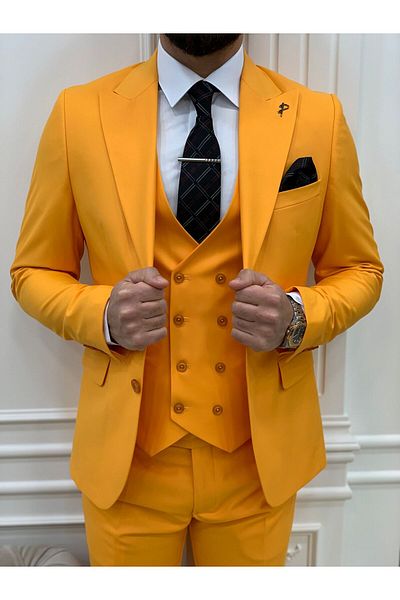 LONATOLİA Men's Suit Swallow Collar Italian Cut Slim Fit Jacket Vest Pants