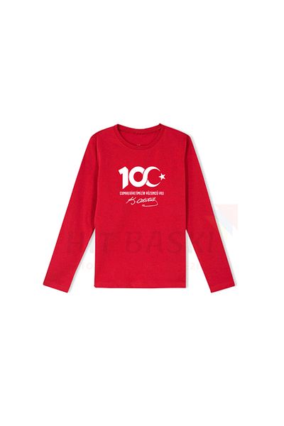 HediyeMania 100th Years of the Republic Printed Long Sleeve T-Shirt Children's T-Shirt Red
