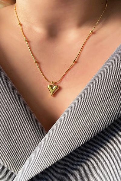 The Collection Tarnish Resistant Dorica Chain Heart Gold Steel Necklace