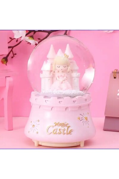keyfim shop Şato Temalı Kız Orta Boy Işıklı Müzikli Kar Küresi