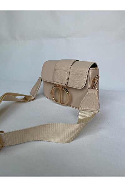 melecco Baget Krem bej Gold Detaylı Çapraz Askılı Şık Spor Çanta Kapaklı Çıtç...