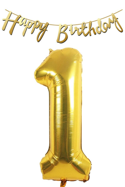 ELGALA راية عيد ميلاد سعيد مكتوبة وبالون فويل رقم واحد