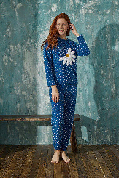 bendengiy Kadın Polar Peluş Desenli Yumuşacık Pijama Takımı