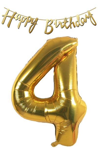 ELGALA Happy Birthday Written Pennant and 4 Numbers Foil Balloon