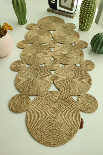 Homever Ordinal 90x40cm Hasır Jüt Salon Mutfak Masa Örtüsü / Runner / Ranır