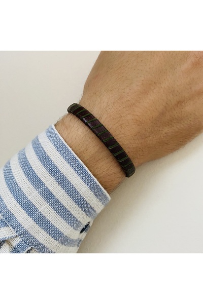Fynbos Erkek Özel Tasarım İp Detaylı Erkek El Yapımı Deri Bileklik