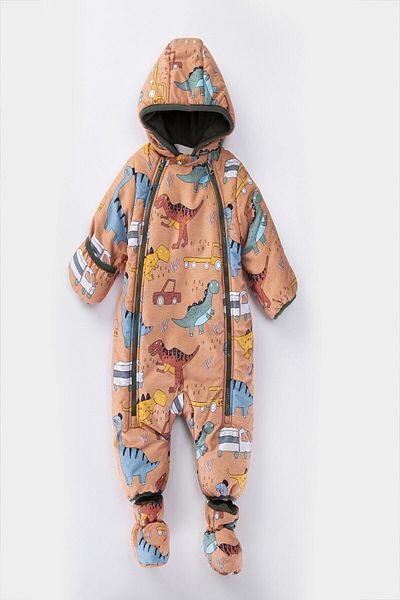 Kerata Kids Cute Dinosaur and Car Figures Winter, Caprull and Fleece Sleeve Baby Romper