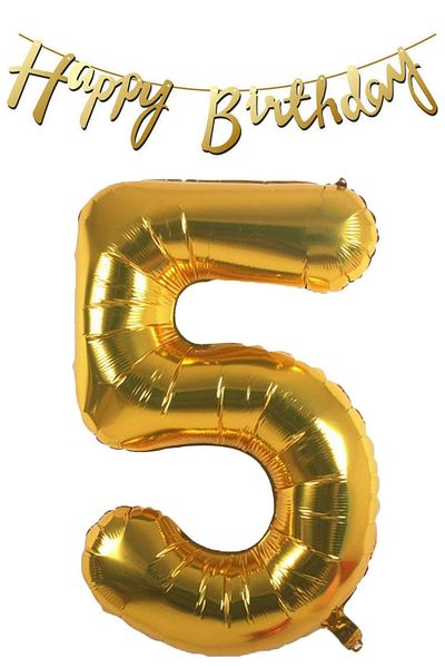 ELGALA Happy Birthday Written Pennant and 5 Numbers Foil Balloon